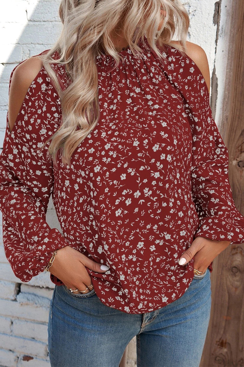 Sweet Print Patchwork O Neck Tops