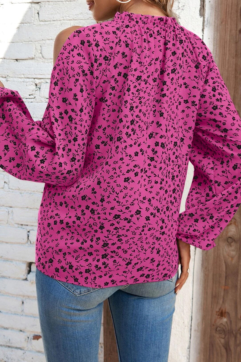 Sweet Print Patchwork O Neck Tops