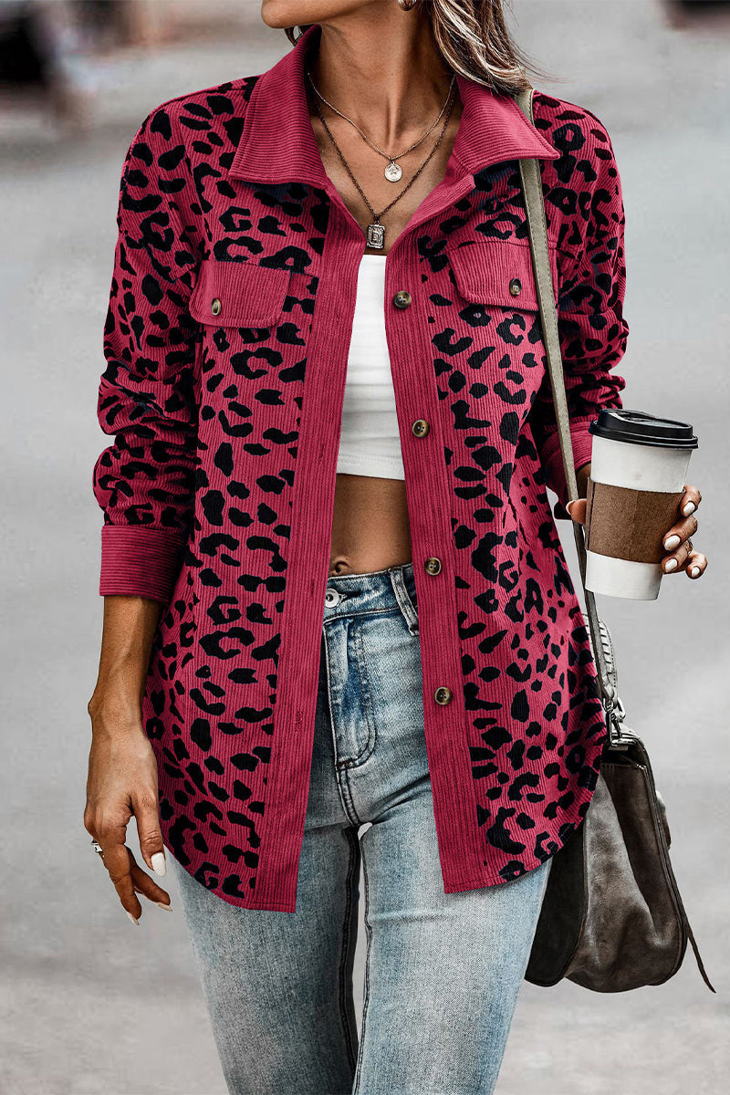 Casual Sweet Leopard Pocket Turndown Collar Tops(4 Colors)