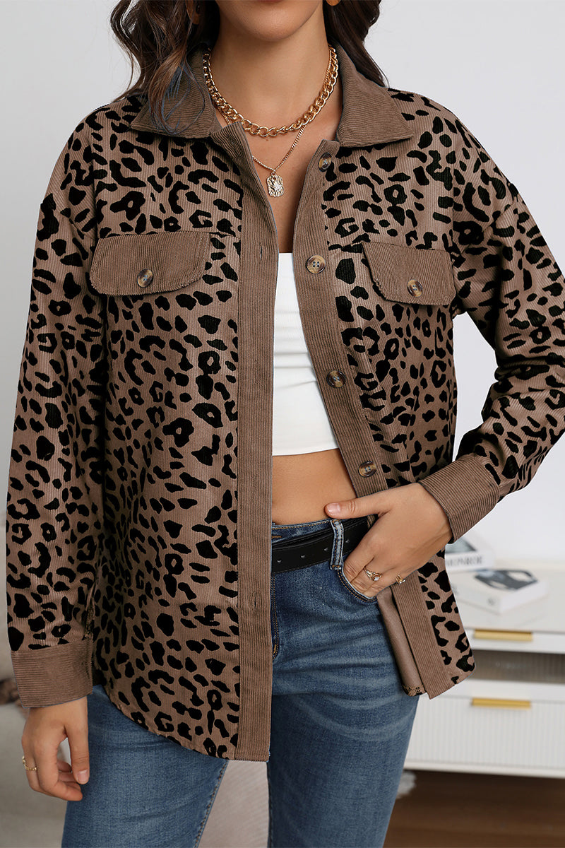 Casual Sweet Leopard Pocket Turndown Collar Tops(4 Colors)