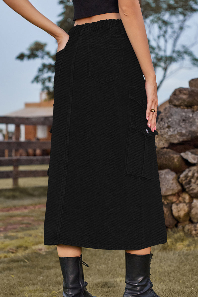 Jupes en jean délavées, taille haute, fendues, style décontracté.