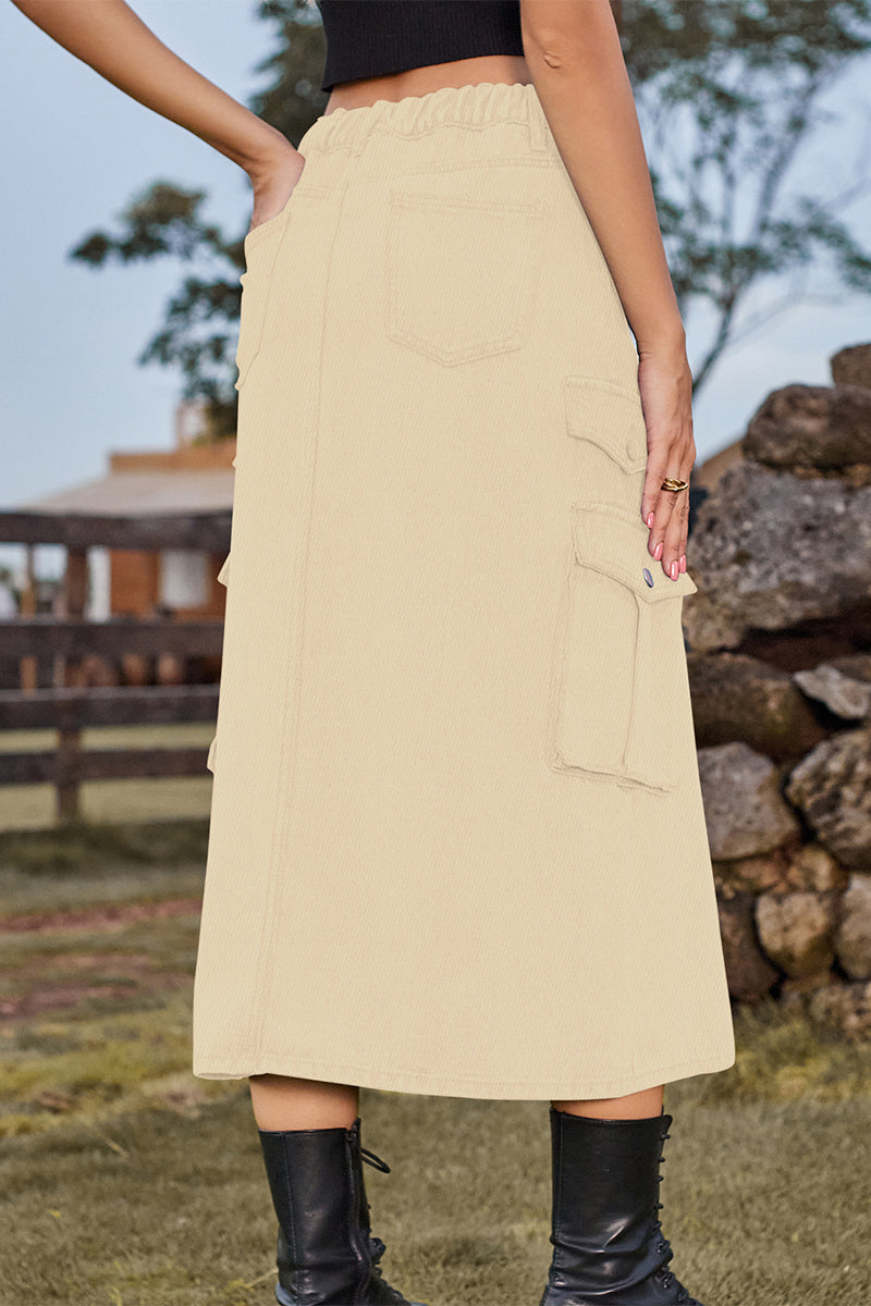 Jupes en jean délavées, taille haute, fendues, style décontracté.