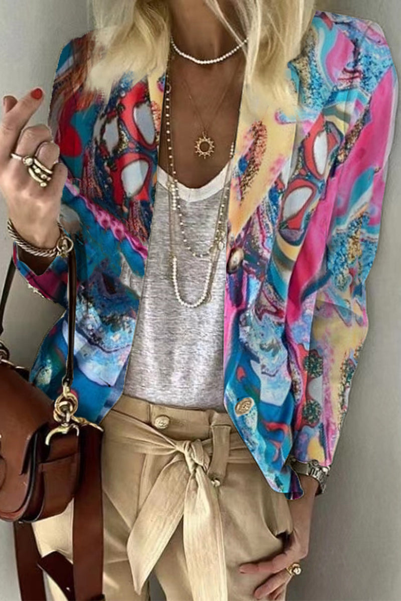 Vêtements d'extérieur décontractés à imprimé et en patchwork avec col montant.