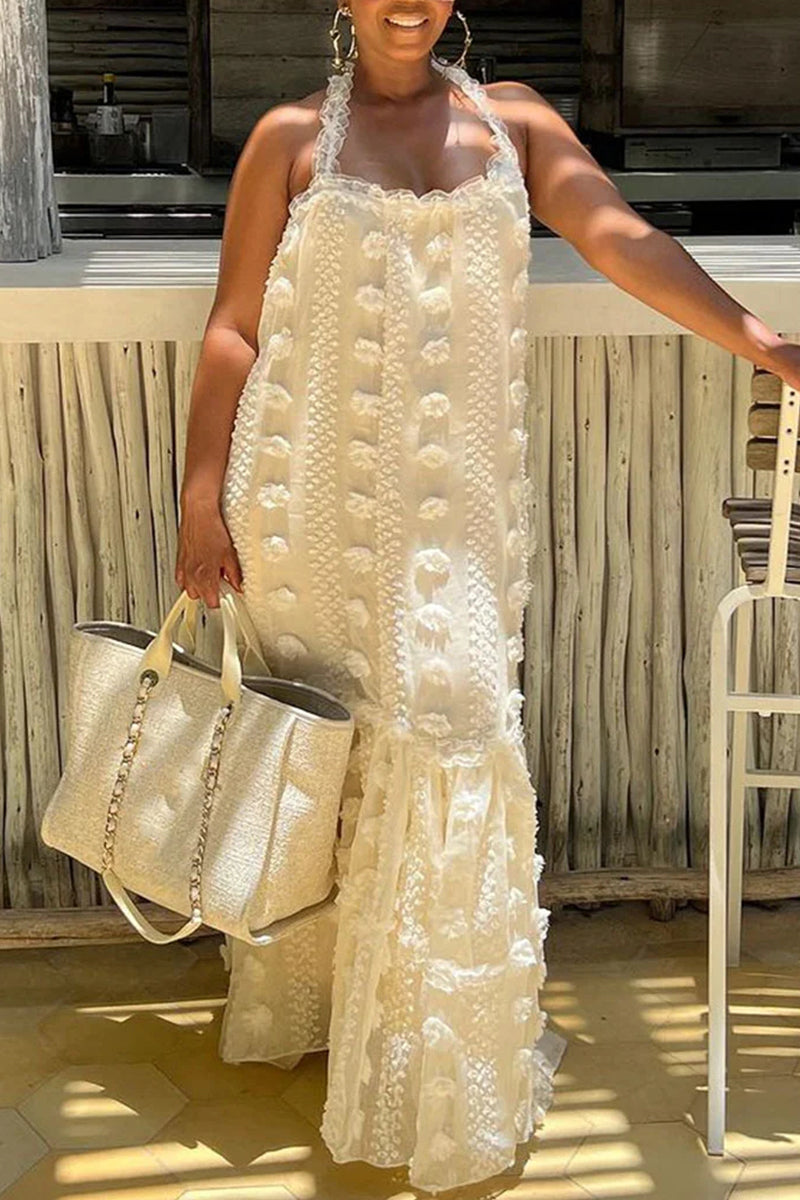 Robes A-line style britannique décontracté, patchwork uni, avec décolleté halter (6 couleurs)