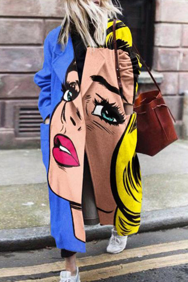 Vêtements d'extérieur à col montant contrasté avec poches et imprimé urbain.