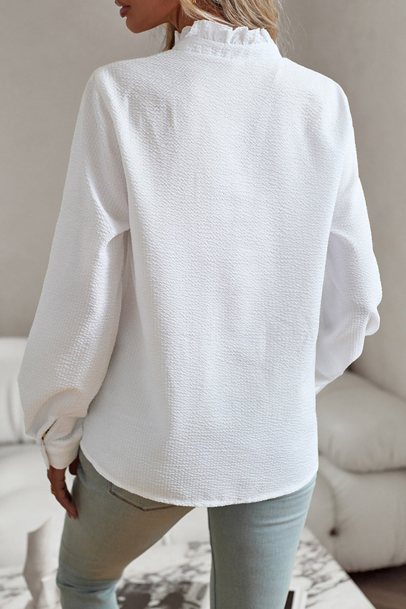 British Style Solid Patchwork Lotus Leaf Collar Tops