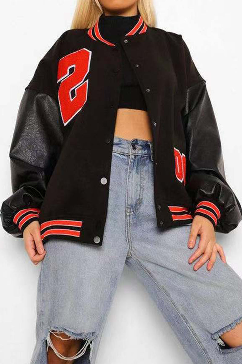 Vêtements d'extérieur à col rond brodés avec lettrage urbain