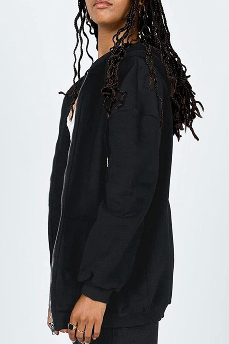 Vêtements de sport décontractés, veste à capuche et poches, couleur unie (12 couleurs)