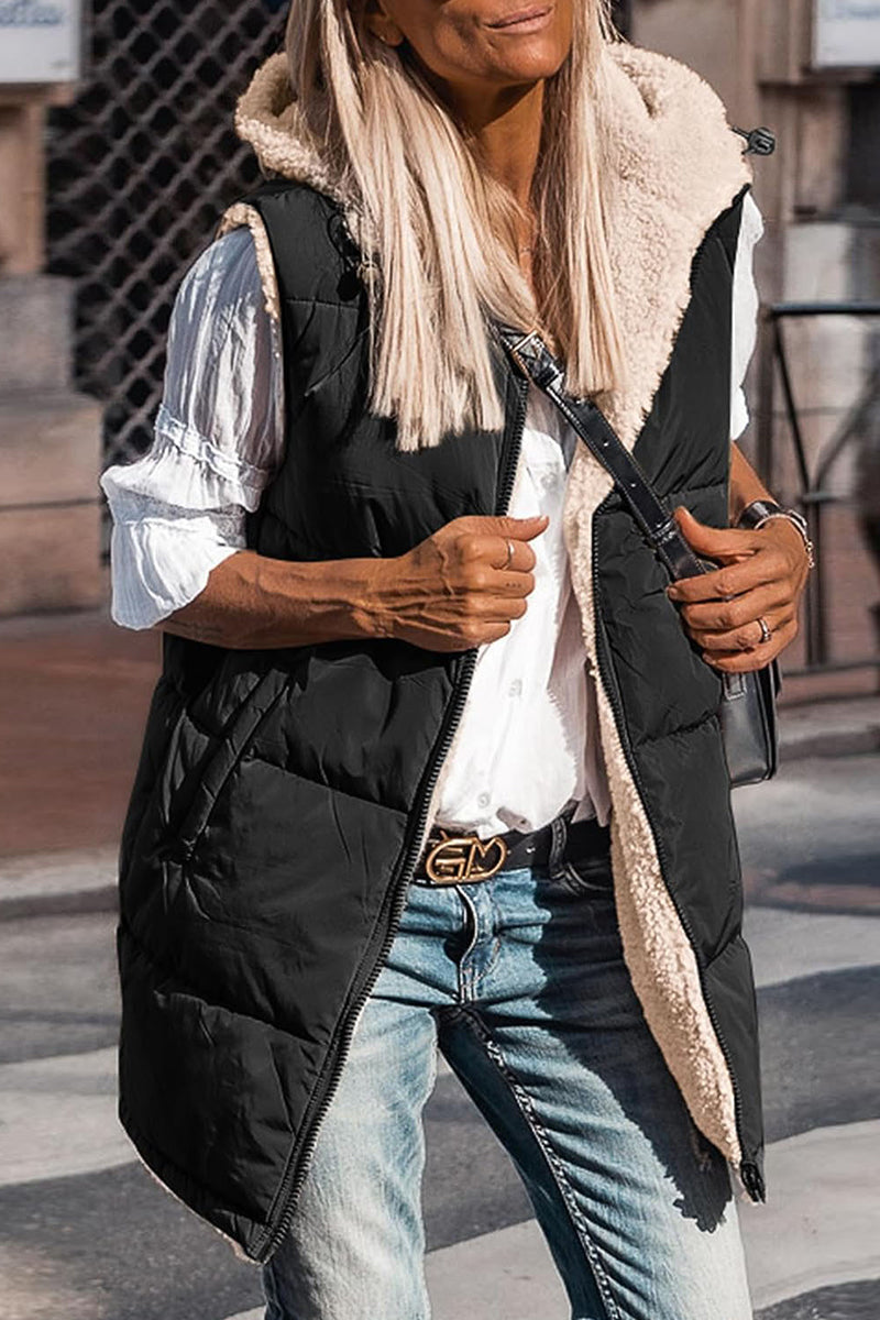 Vêtements d'extérieur à capuche, style patchwork uni, simplicité décontractée.