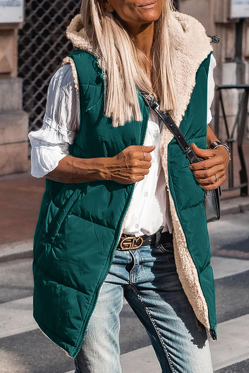 Vêtements d'extérieur à capuche, style patchwork uni, simplicité décontractée.