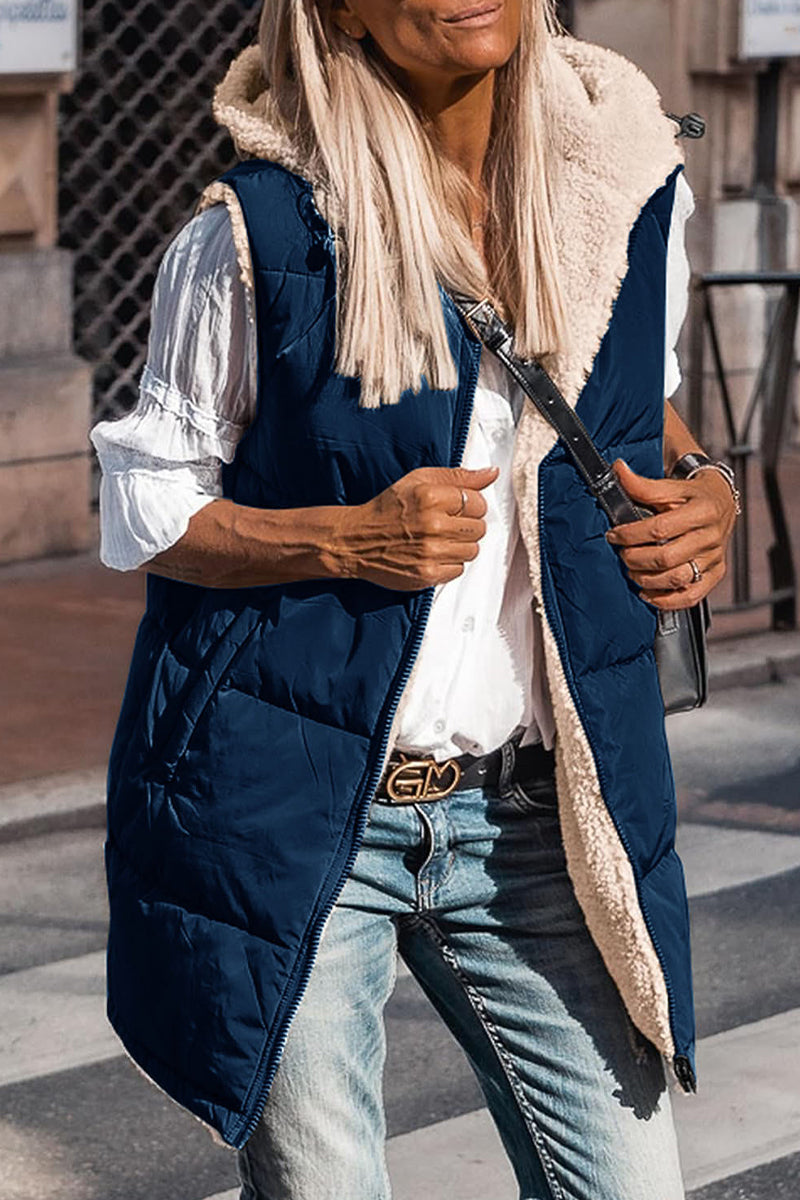 Vêtements d'extérieur à capuche, style patchwork uni, simplicité décontractée.