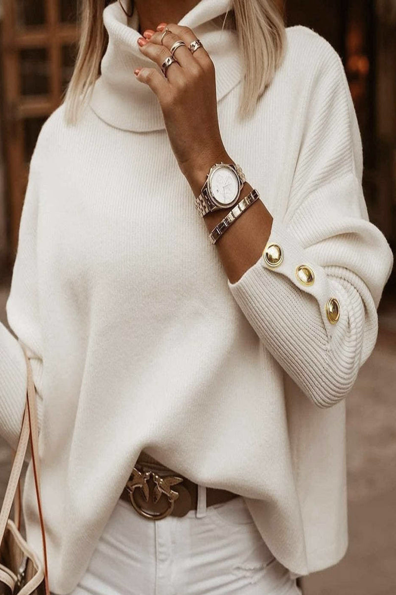 Casual Solid Buttons Turtleneck Sweaters(3 Colors)