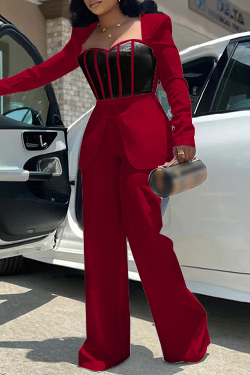 Combinaisons décontractées, patchwork, col carré, coupe droite (4 couleurs)