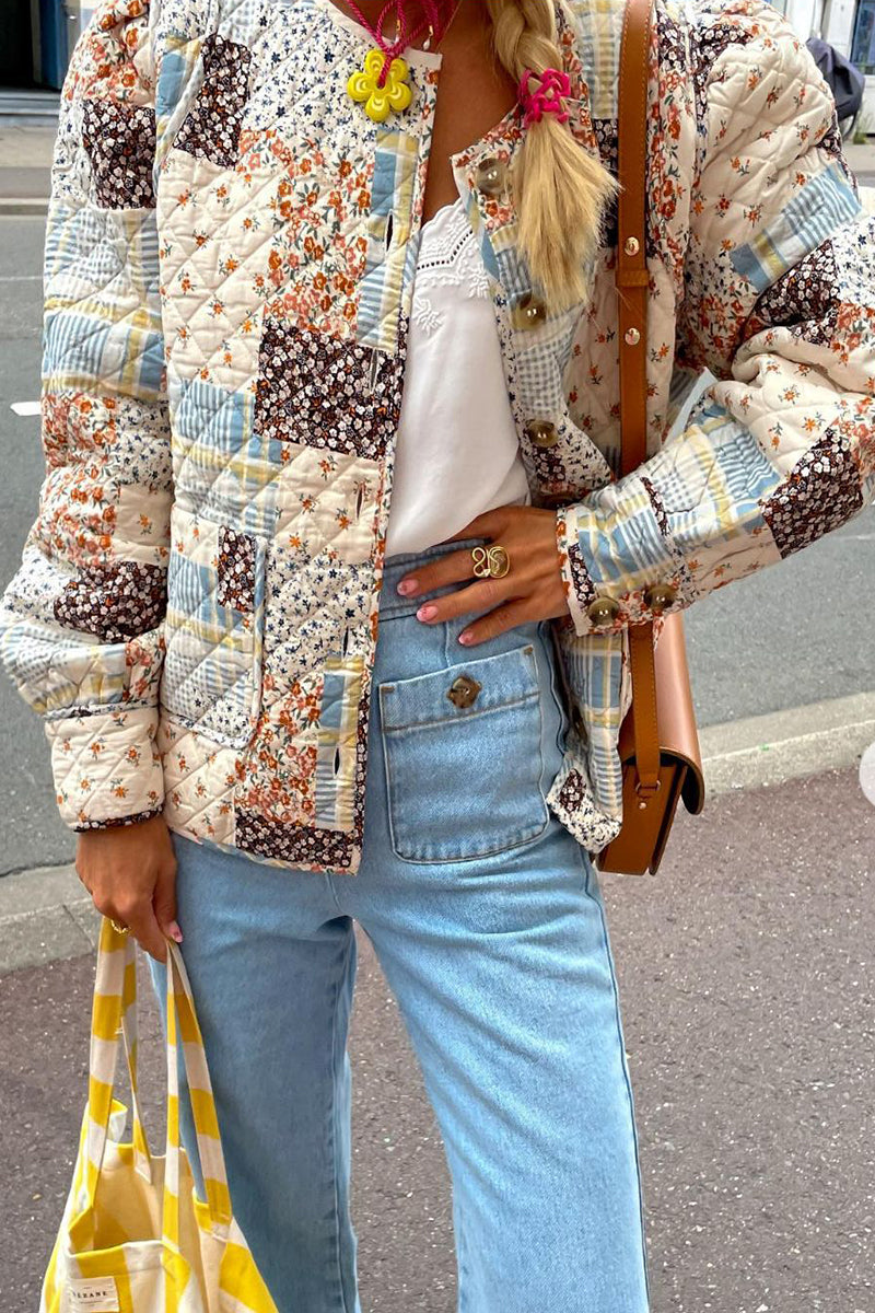 Vêtements d'extérieur à col rond avec poches et imprimé urbain