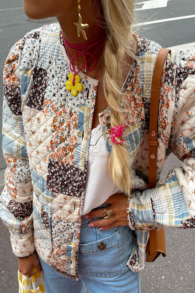 Vêtements d'extérieur à col rond avec poches et imprimé urbain