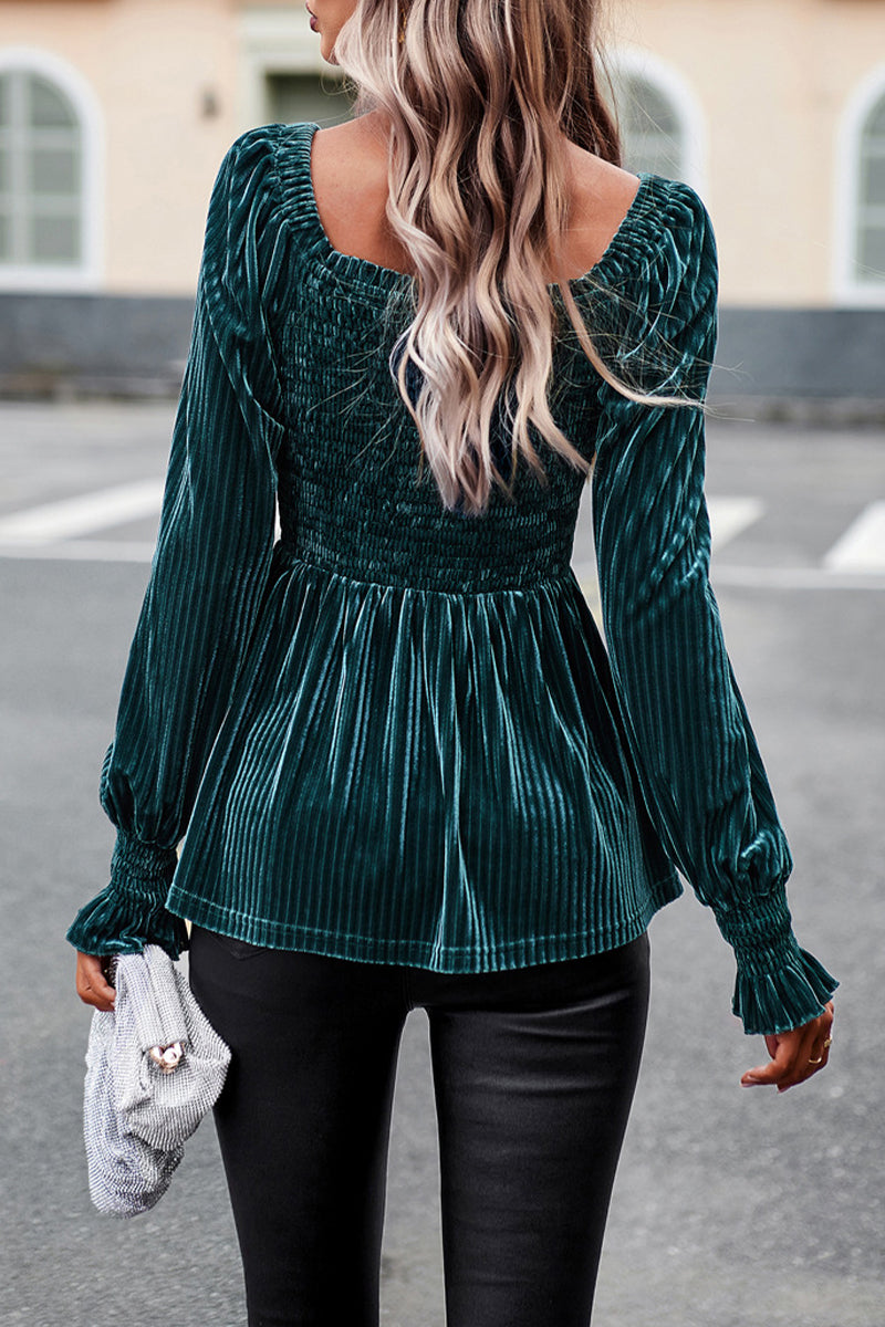 Elegant Solid Fold Square Collar Tops(4 Colors)