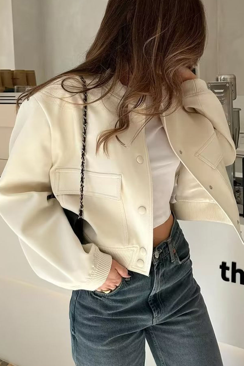 Vêtements d'extérieur décontractés, col mandarin, poches boutonnées (3 couleurs)