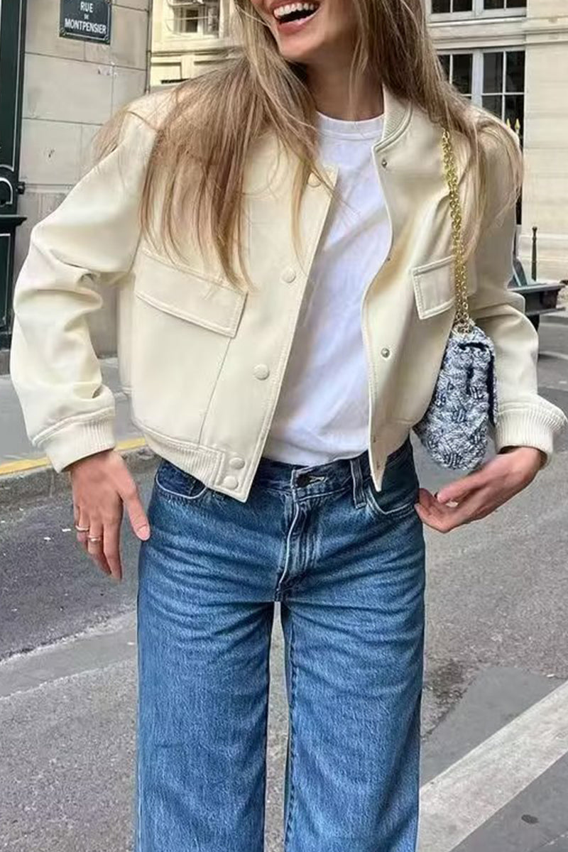 Vêtements d'extérieur décontractés, col mandarin, poches boutonnées (3 couleurs)