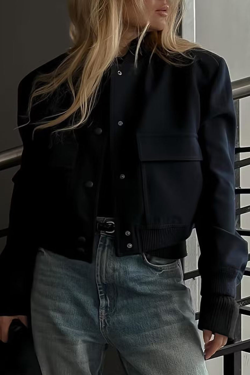 Vêtements d'extérieur décontractés, col mandarin, poches boutonnées (3 couleurs)