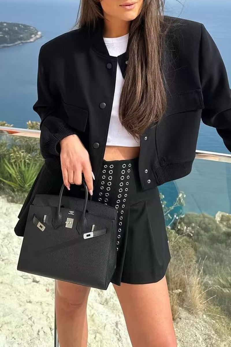 Vêtements d'extérieur décontractés, col mandarin, poches boutonnées (3 couleurs)