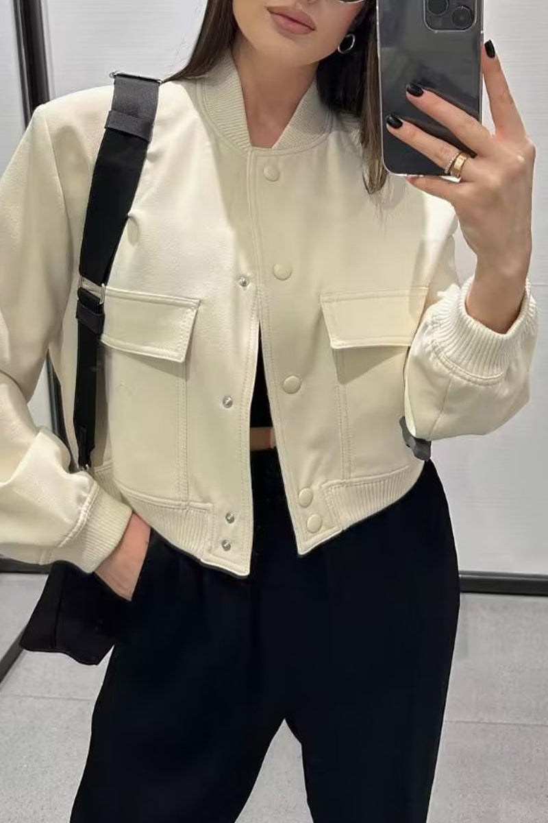 Vêtements d'extérieur décontractés, col mandarin, poches boutonnées (3 couleurs)