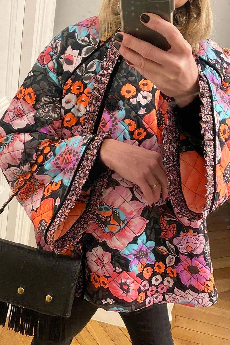 Vêtements d'extérieur décontractés style universitaire, à motifs floraux et en patchwork, avec col rond.