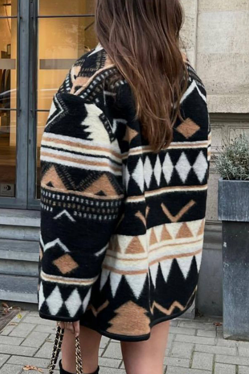 Vêtements d'extérieur décontractés à col en U, à imprimé géométrique et poches.