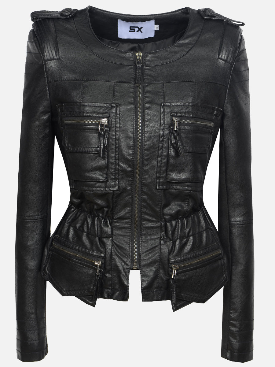 Vêtements d'extérieur décontractés, patchwork uni, col rond.