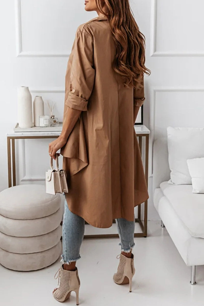 Casual Solid Buttons Asymmetrical Turndown Collar Tops(3 Colors)