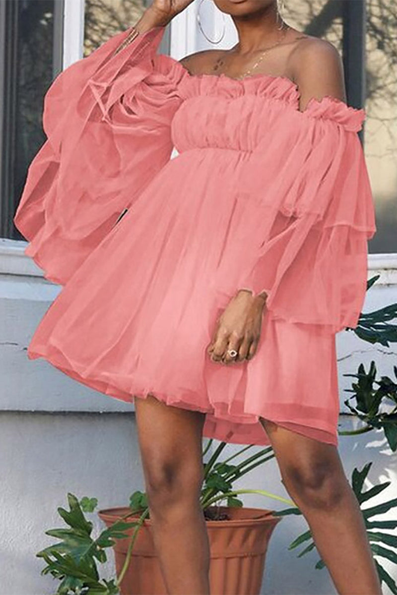 Robes de princesse décontractées en tulle uni, épaules dénudées (4 couleurs)