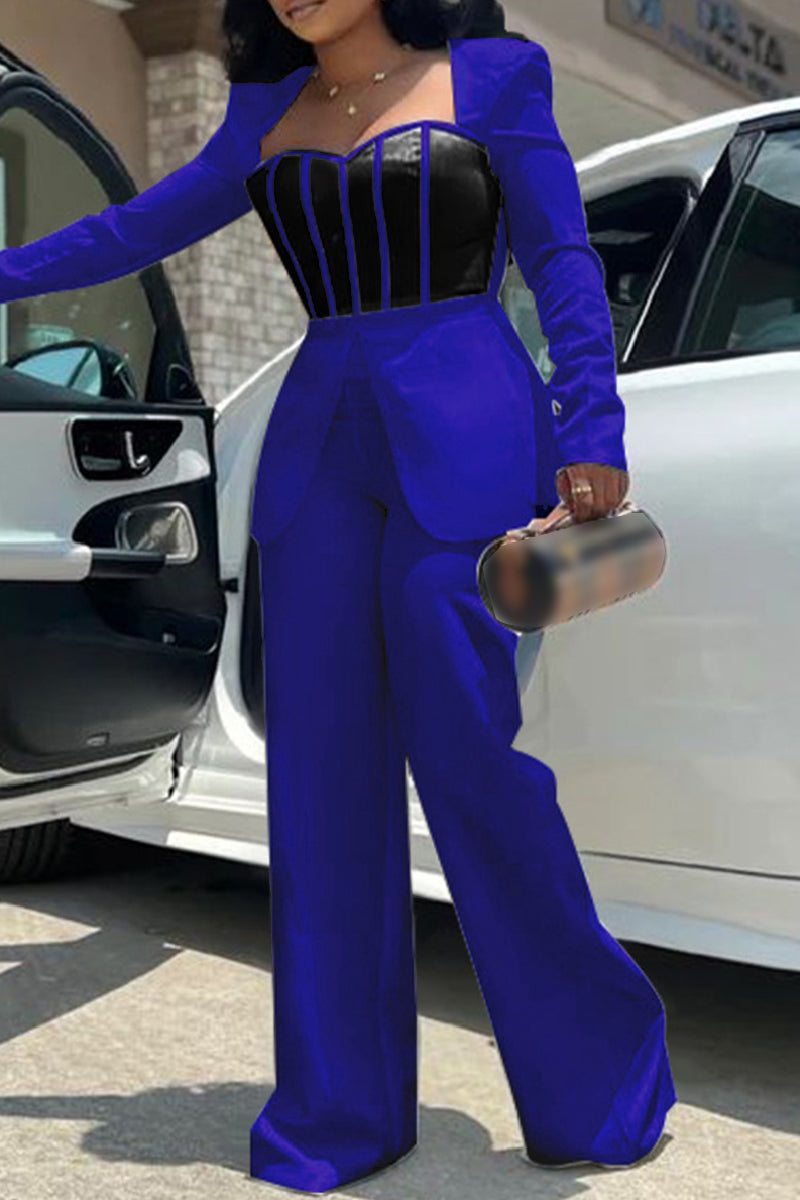 Combinaisons décontractées, patchwork, col carré, coupe droite (4 couleurs)