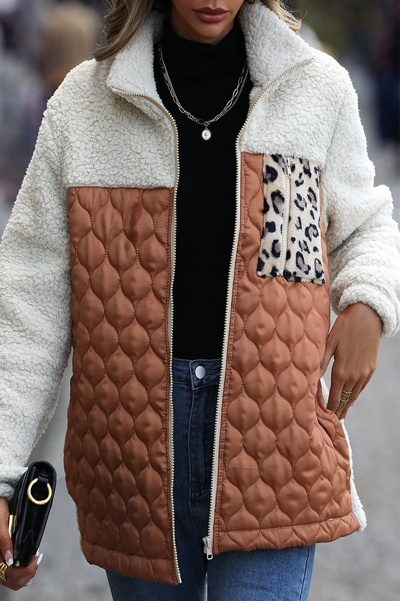 Vêtements d'extérieur décontractés à imprimé animal, avec poches et col montant (6 couleurs)