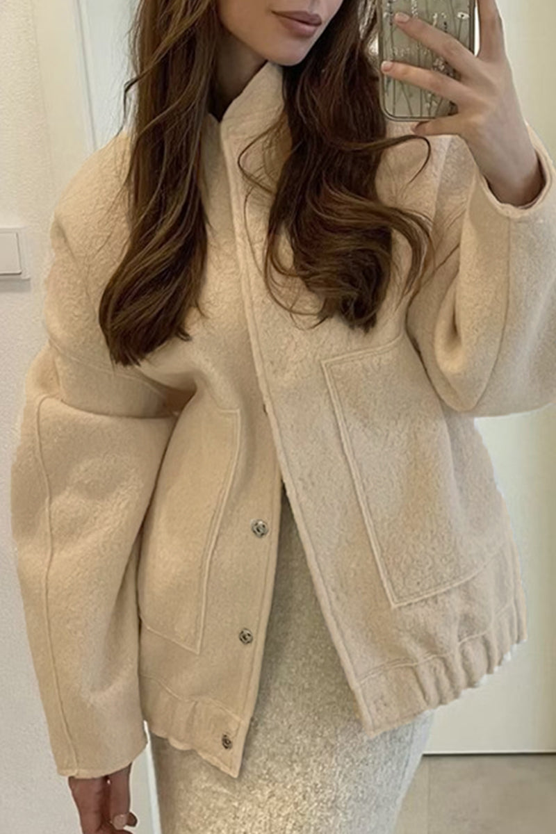 Vêtements d'extérieur simples et décontractés, col mandarin, poches, unis (7 couleurs)