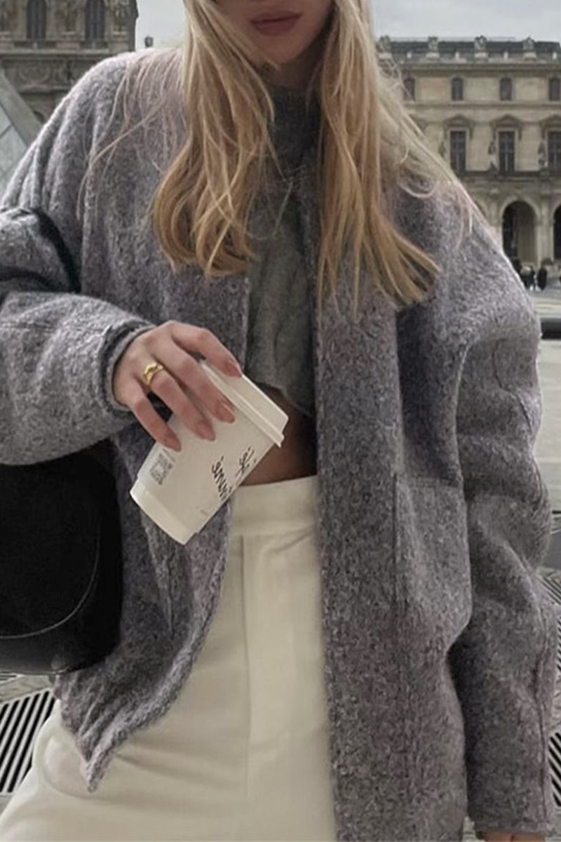 Vêtements d'extérieur simples et décontractés, col mandarin, poches, unis (7 couleurs)