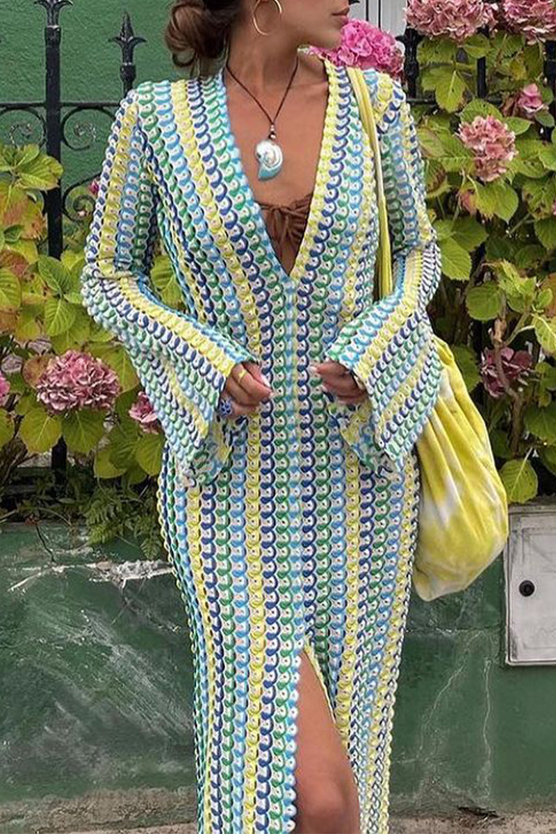 Robes-jupes sexy pour les vacances, style patchwork, col en V, en une seule pièce (4 couleurs)