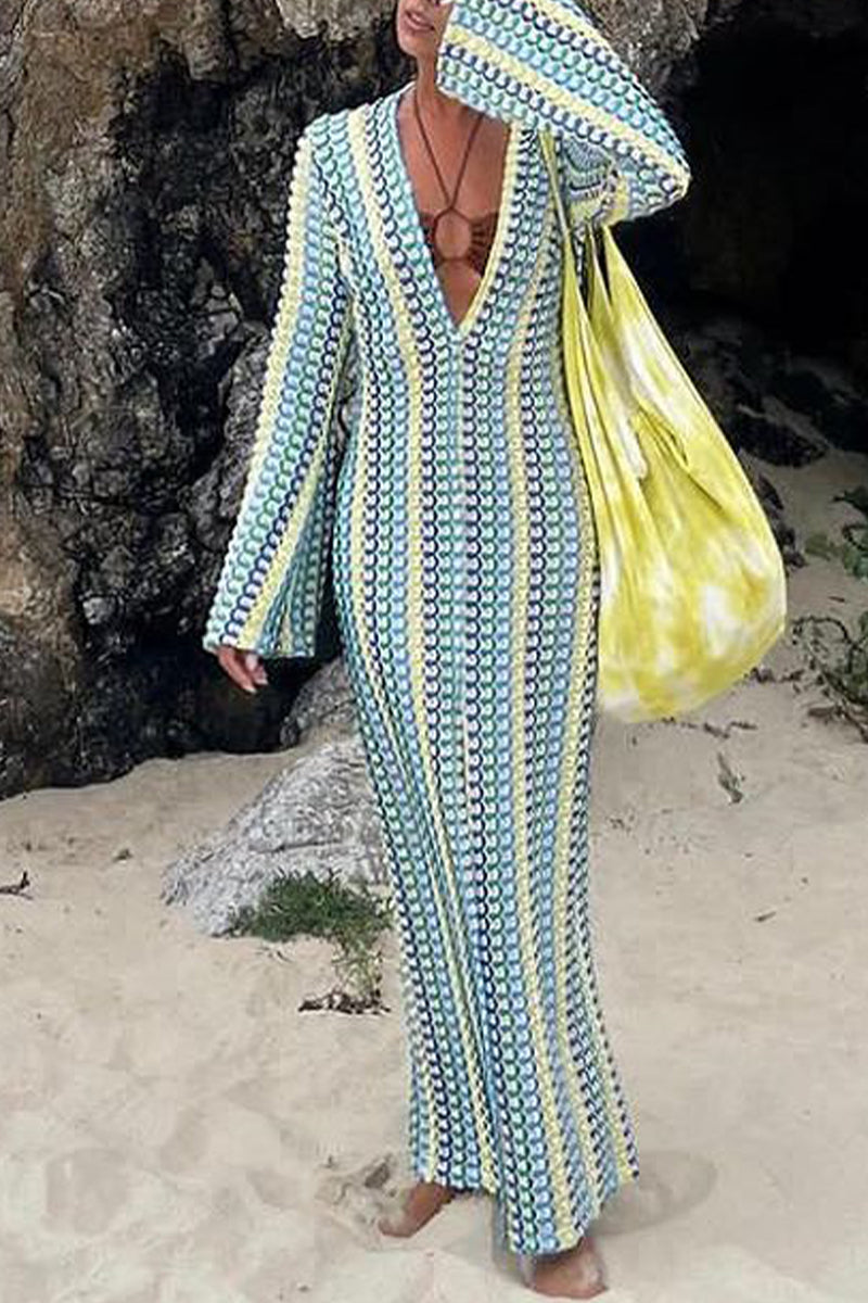 Robes-jupes sexy pour les vacances, style patchwork, col en V, en une seule pièce (4 couleurs)