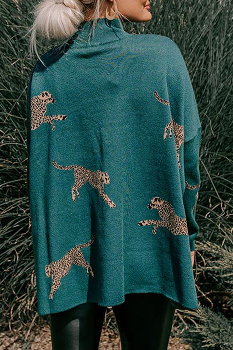 Hauts à col montant à imprimé animal et fente, style décontracté (4 couleurs)
