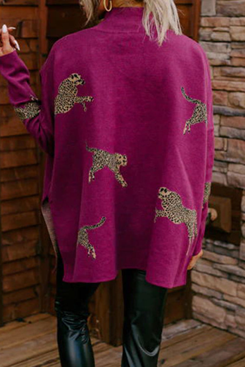 Hauts à col montant à imprimé animal et fente, style décontracté (4 couleurs)