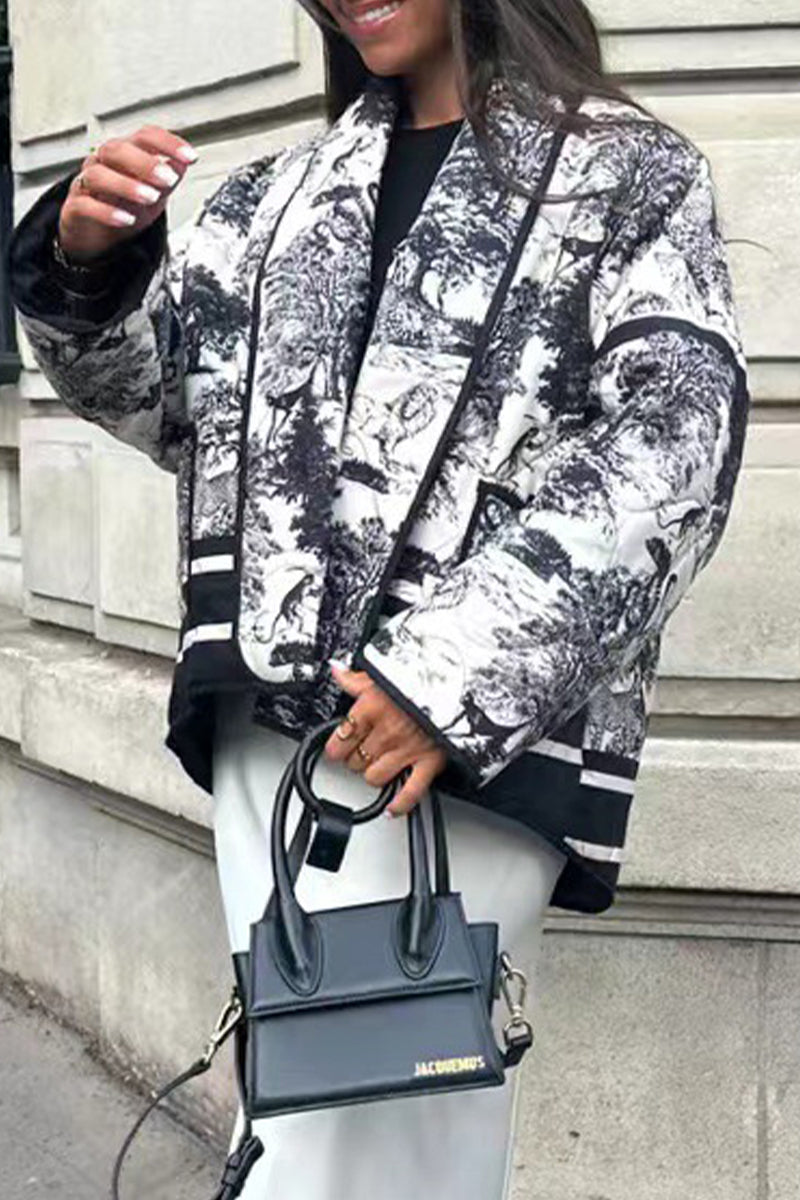 Vêtements d'extérieur à col rabattu avec poches et imprimé urbain