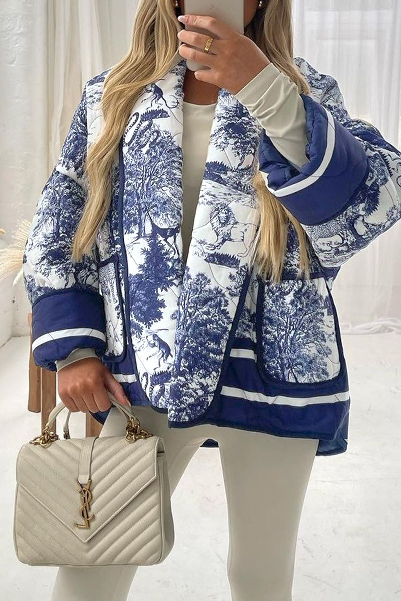 Vêtements d'extérieur à col rabattu avec poches et imprimé urbain