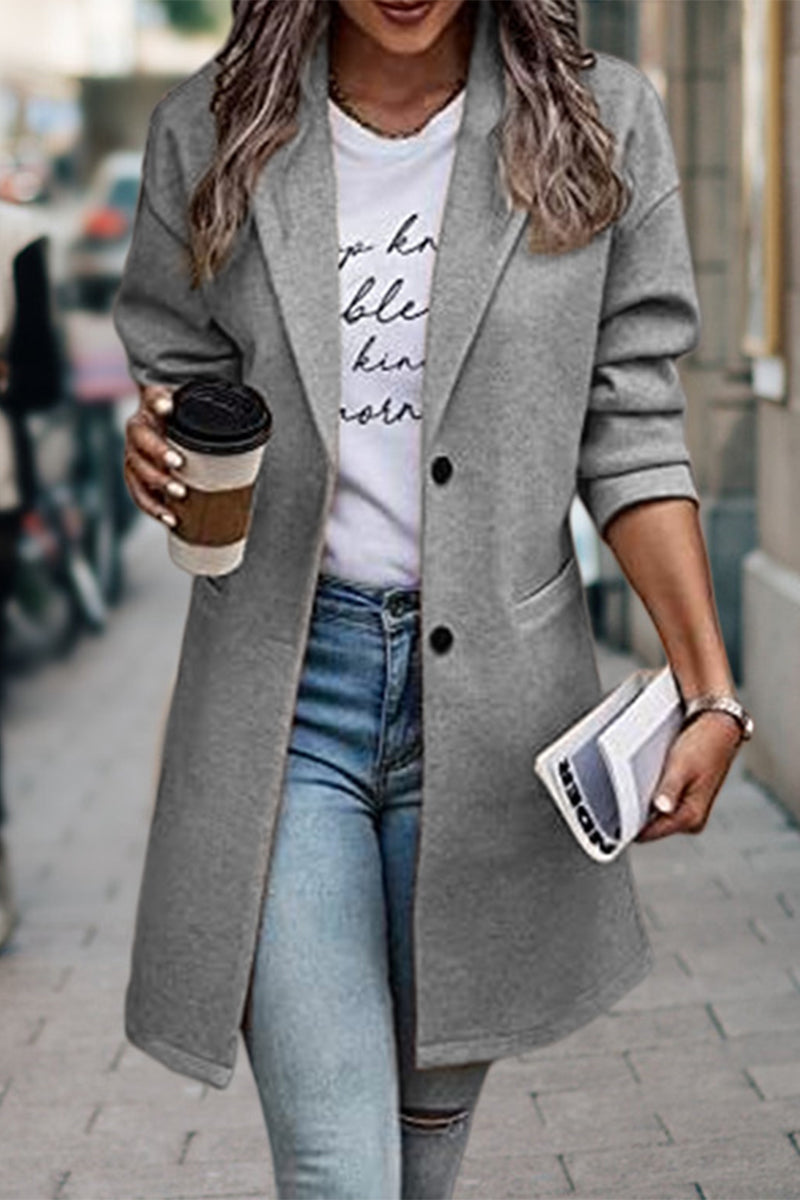 Vêtements d'extérieur de style britannique décontracté, à poches, avec col montant et boutons.