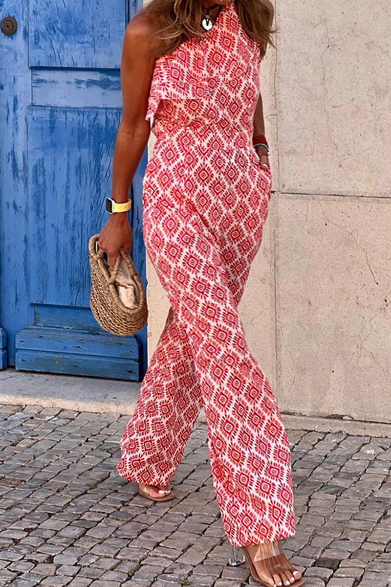 Combinaisons droites à col oblique, imprimées et à poches, élégantes.