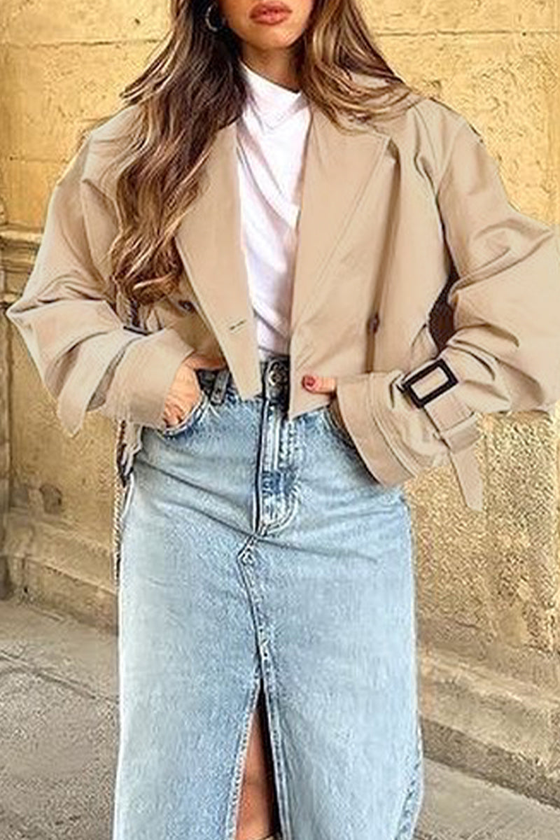 Vêtements d'extérieur de style britannique décontracté, à boutons, col montant.