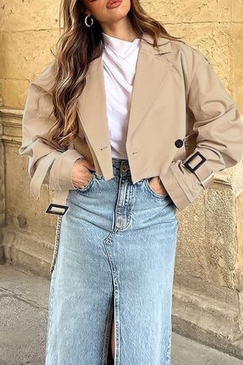 Vêtements d'extérieur de style britannique décontracté, à boutons, col montant.