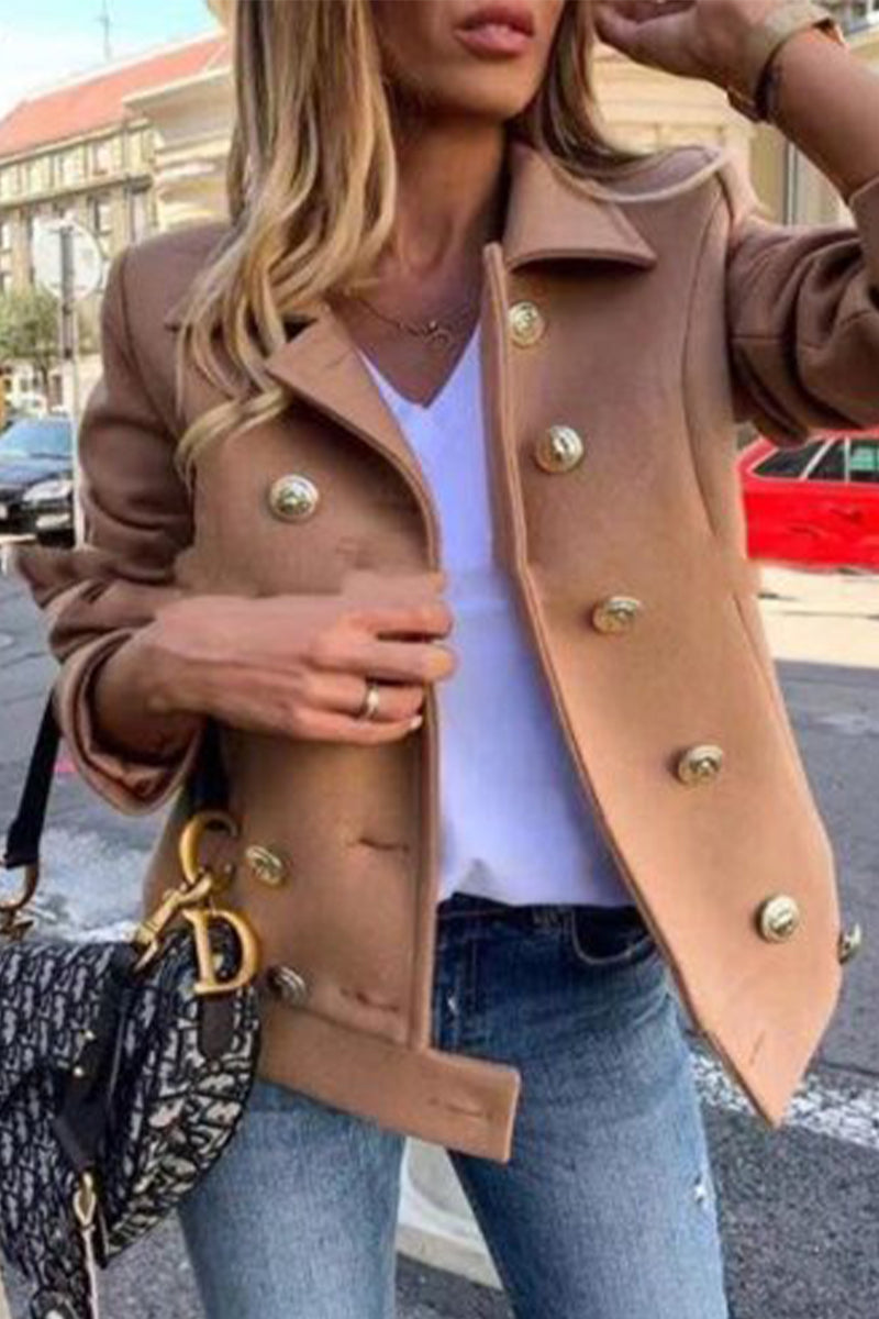 Vêtements d'extérieur décontractés, patchwork uni, col rabattu avec boucle (4 couleurs)