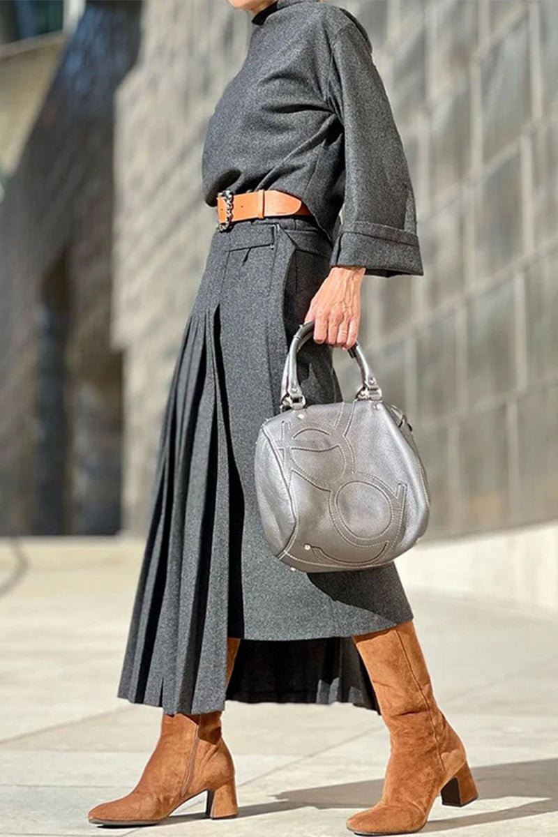 Robe portefeuille léopard style britannique décontracté, sans ceinture, col rond, taille haute (sans ceinture)