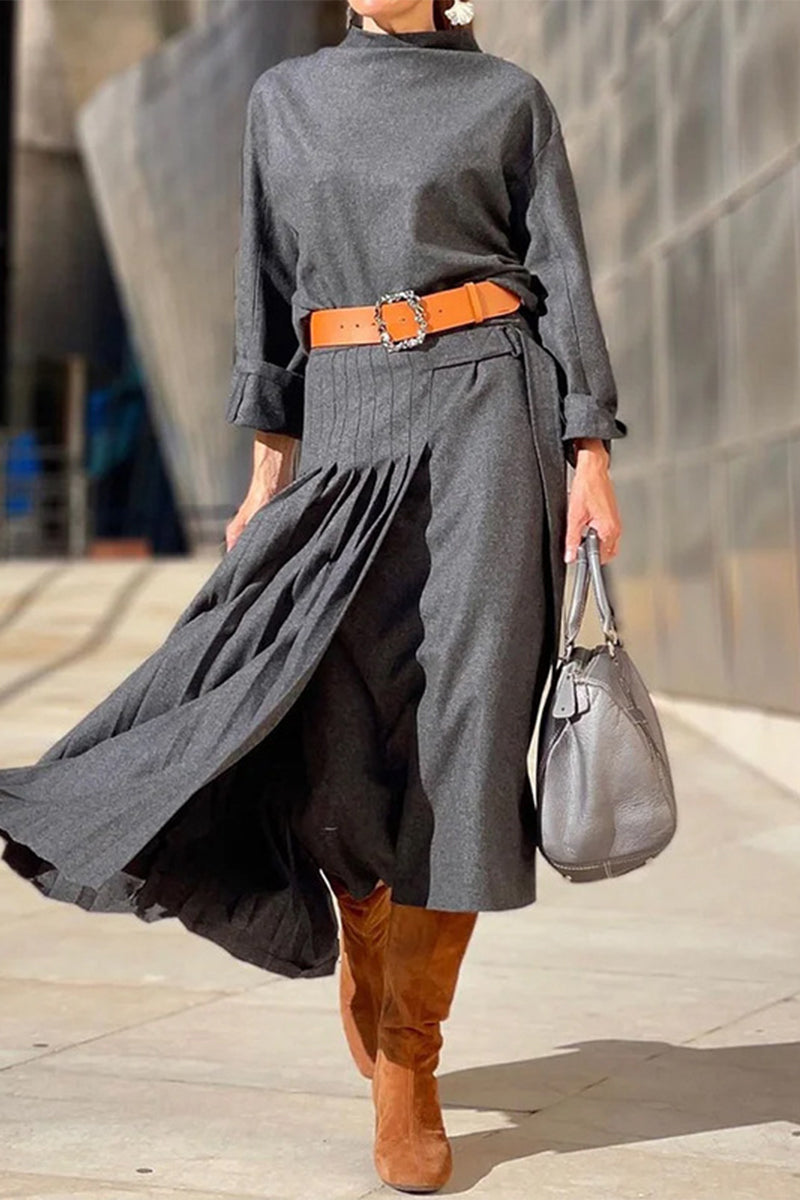 Robe portefeuille léopard style britannique décontracté, sans ceinture, col rond, taille haute (sans ceinture)