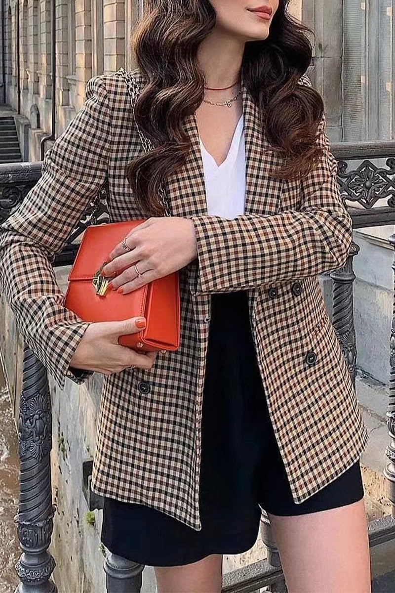 Vêtements d'extérieur décontractés à carreaux et rayures, style britannique, avec poches, boucle et col montant.