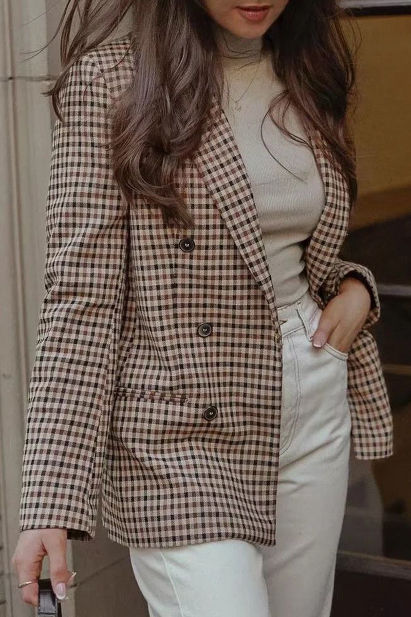 Vêtements d'extérieur décontractés à carreaux et rayures, style britannique, avec poches, boucle et col montant.