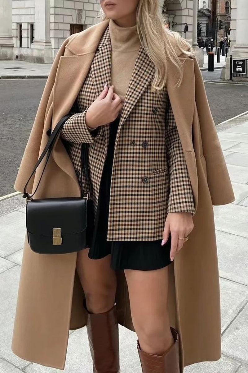 Vêtements d'extérieur décontractés à carreaux et rayures, style britannique, avec poches, boucle et col montant.